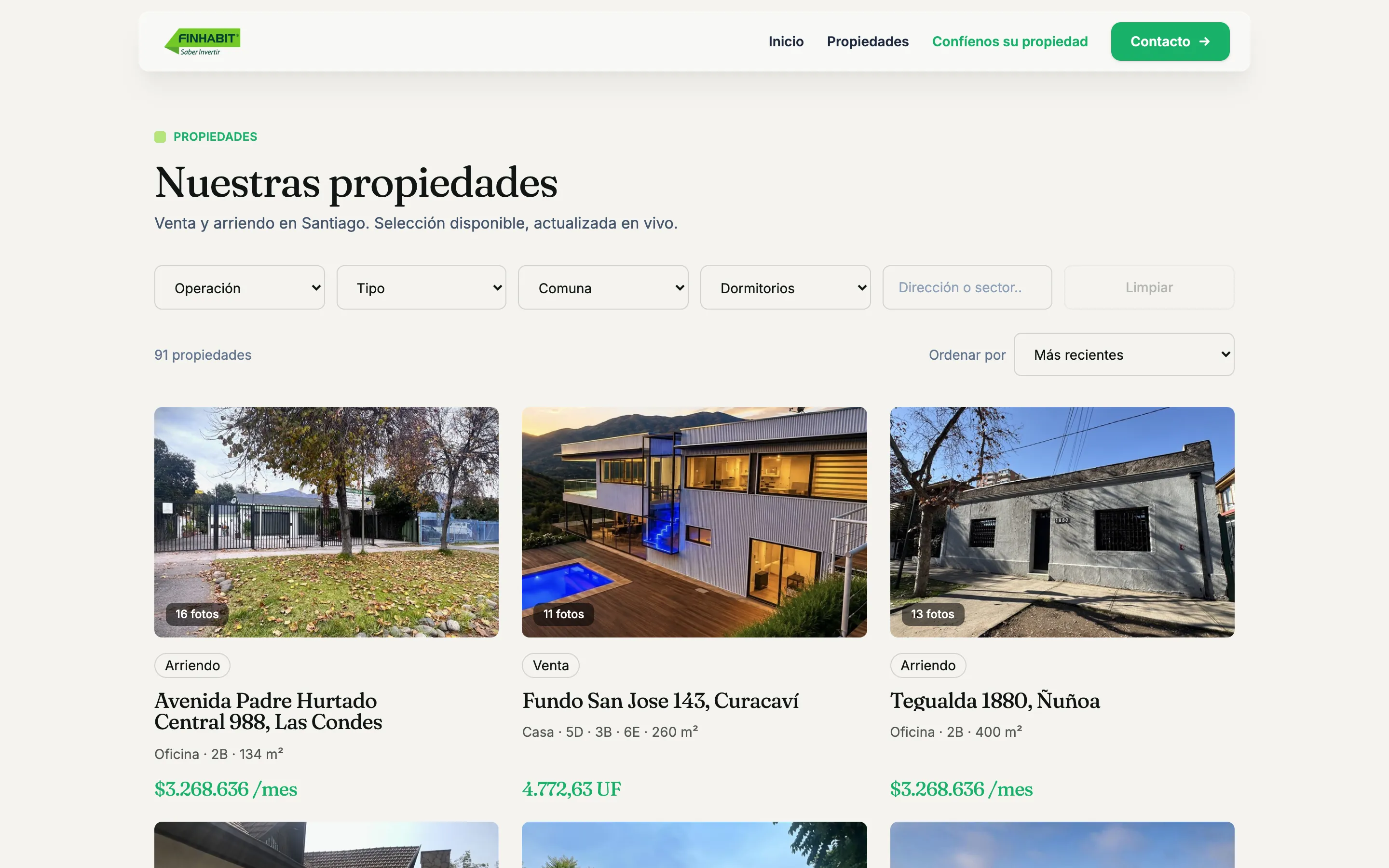 Buscador de propiedades de Finhabit