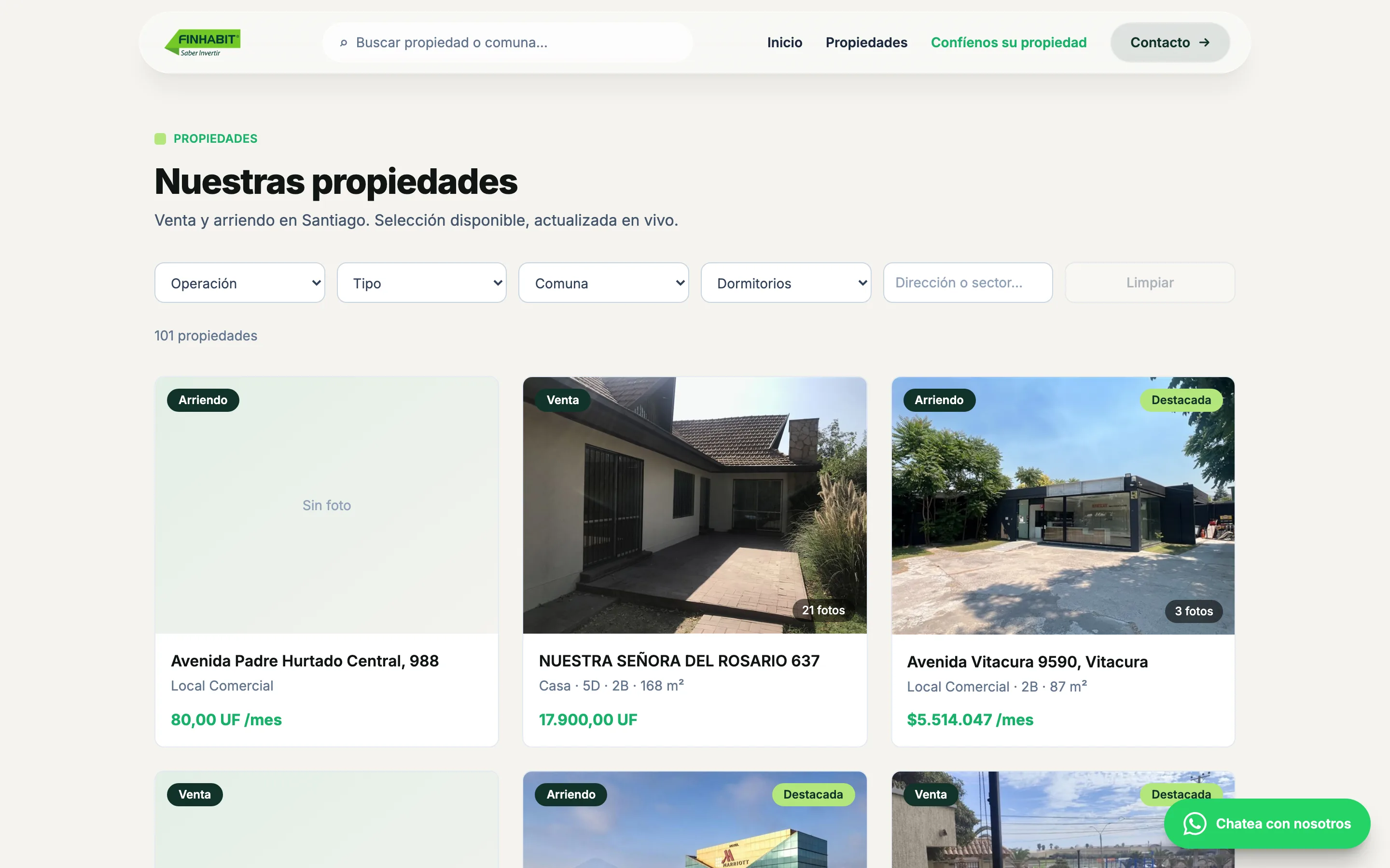 Buscador de propiedades de Finhabit